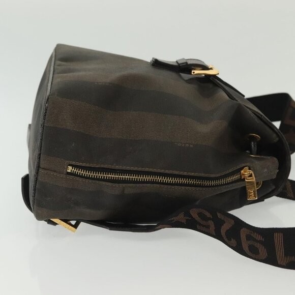 FENDI Pecan Canvas Backpack PVC Brown Black gold Auth 139650 main image 5